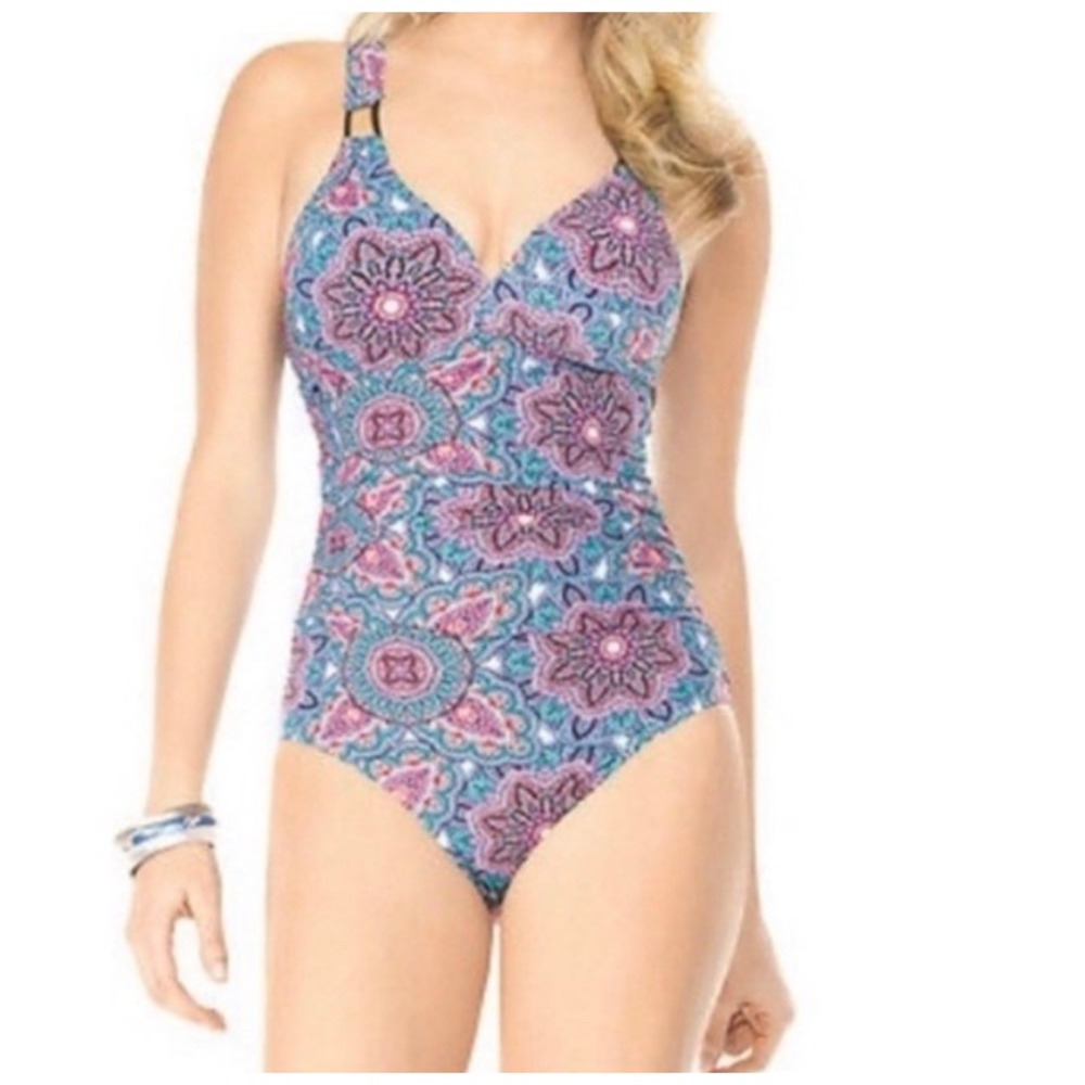 Assets by Spanx One Piece Swimsuit Size M Paisley Print Multicolor